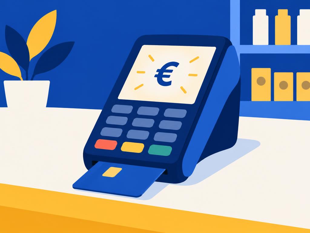 A card terminal on a counter showing a price